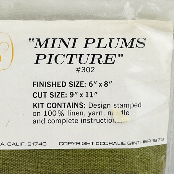 Vintage Golden Bee Stitchery 302 Mini Plums Picture Crewel Kit 6x8 - Picture 3 of 4